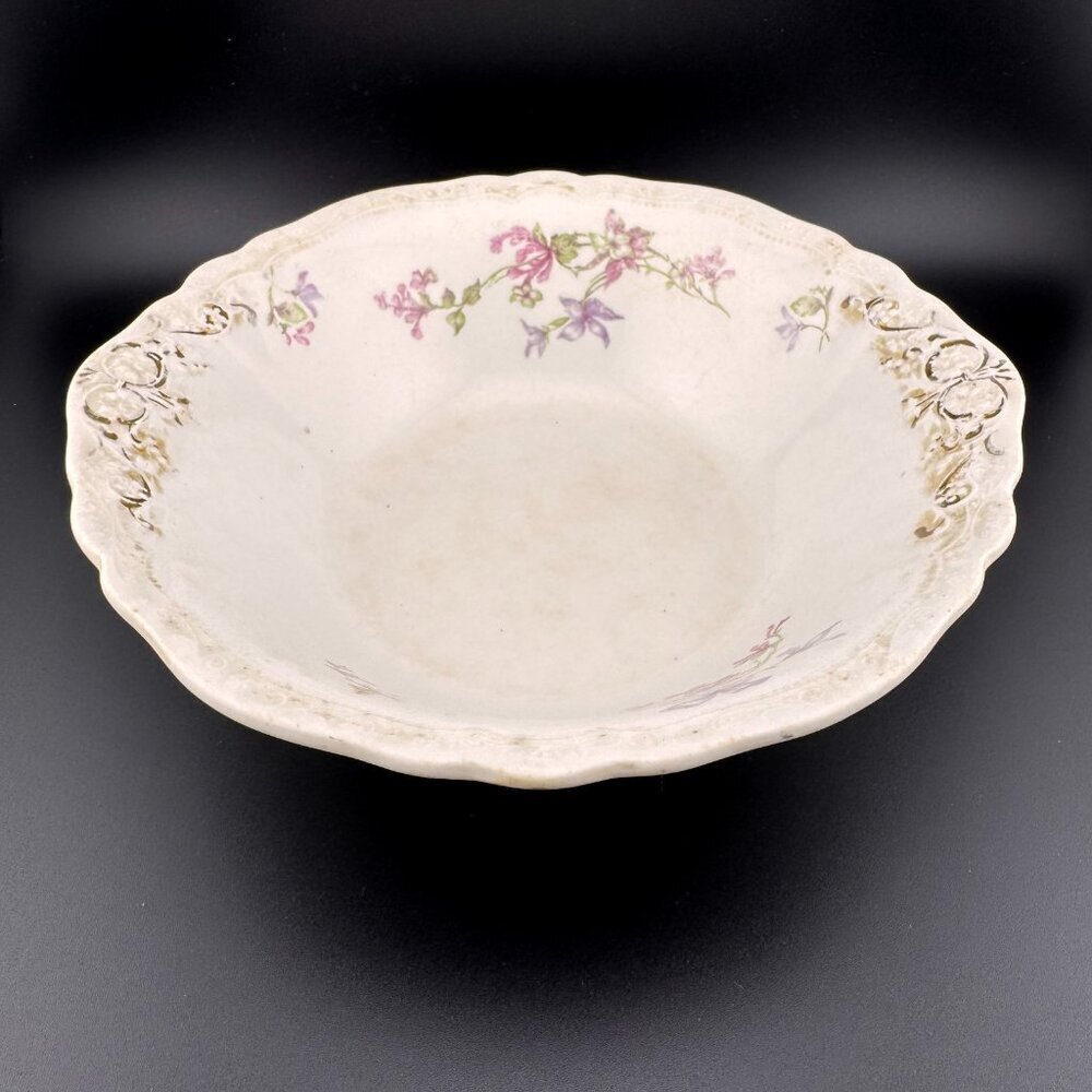 Antique Johnson Bros 1902 Embossed Floral Bowl - Vintage Cottagecore Decor - Picture 2 of 10